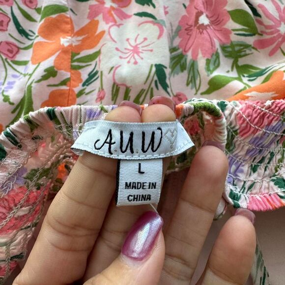 AUW Women's Floral Dress Size Large 80s Coquette Cottage Party Sundress Pop - Picture 6 of 6